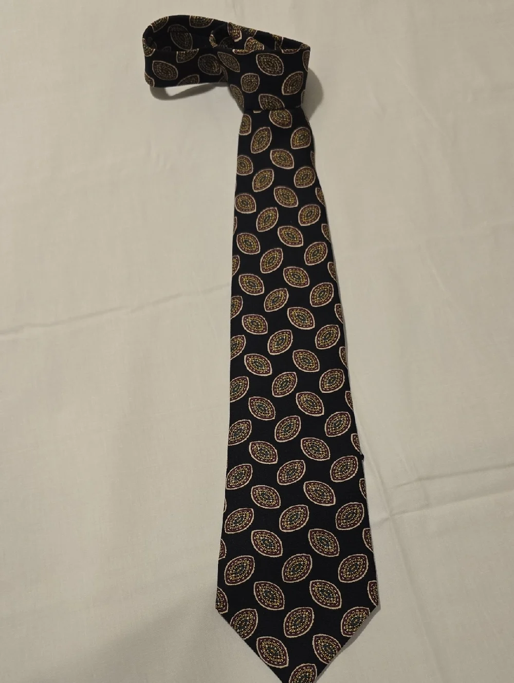 Ralph Lauren Vintage Silk‎ Navy Tie with Gold and Red Medallion Motif